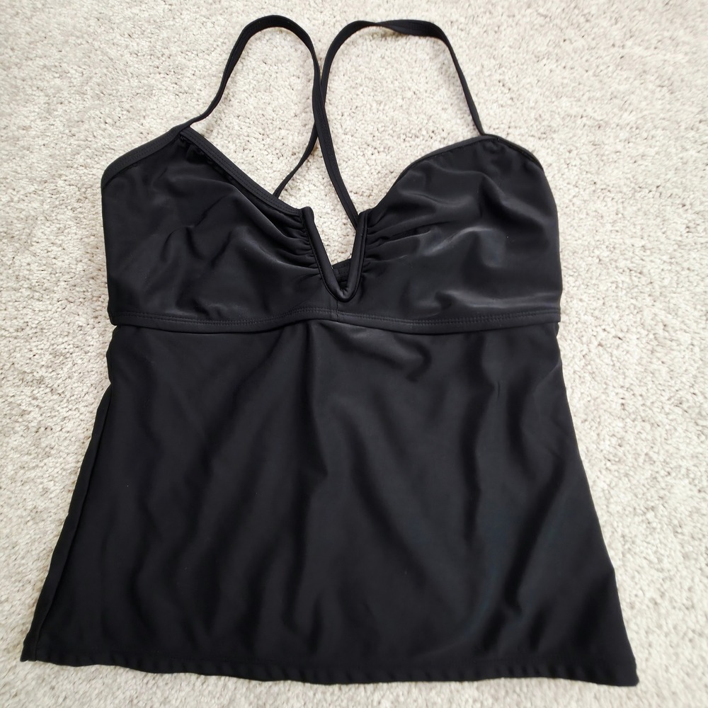 Collections by Catalina‎ Tankini Top Womens S 4-6 Black Ruched Flattering Swim